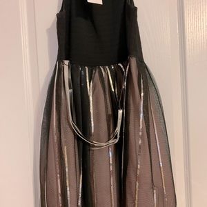 Black & Blush Pink Tulle Silver Sequin Sleeveless Dress With Belt